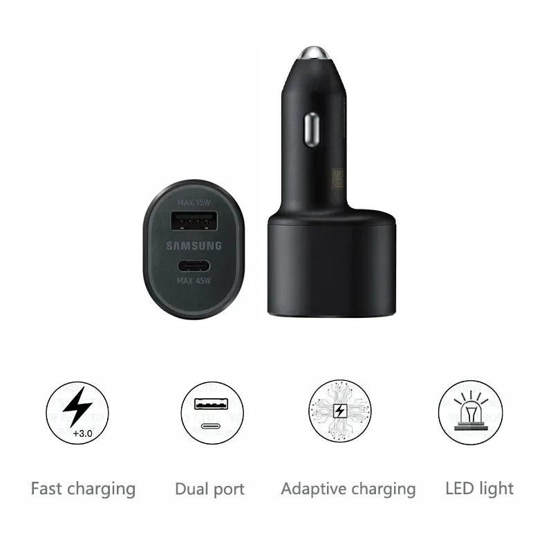 SamsungCompatible 45W DualPort USBC PD Car Charger USBC USBA For Galaxy S25S24S23 Ultra 2
