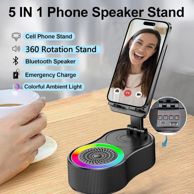 Ultimate AllinOne Bluetooth Speaker Phone Tablet Stand With LED Light 5
