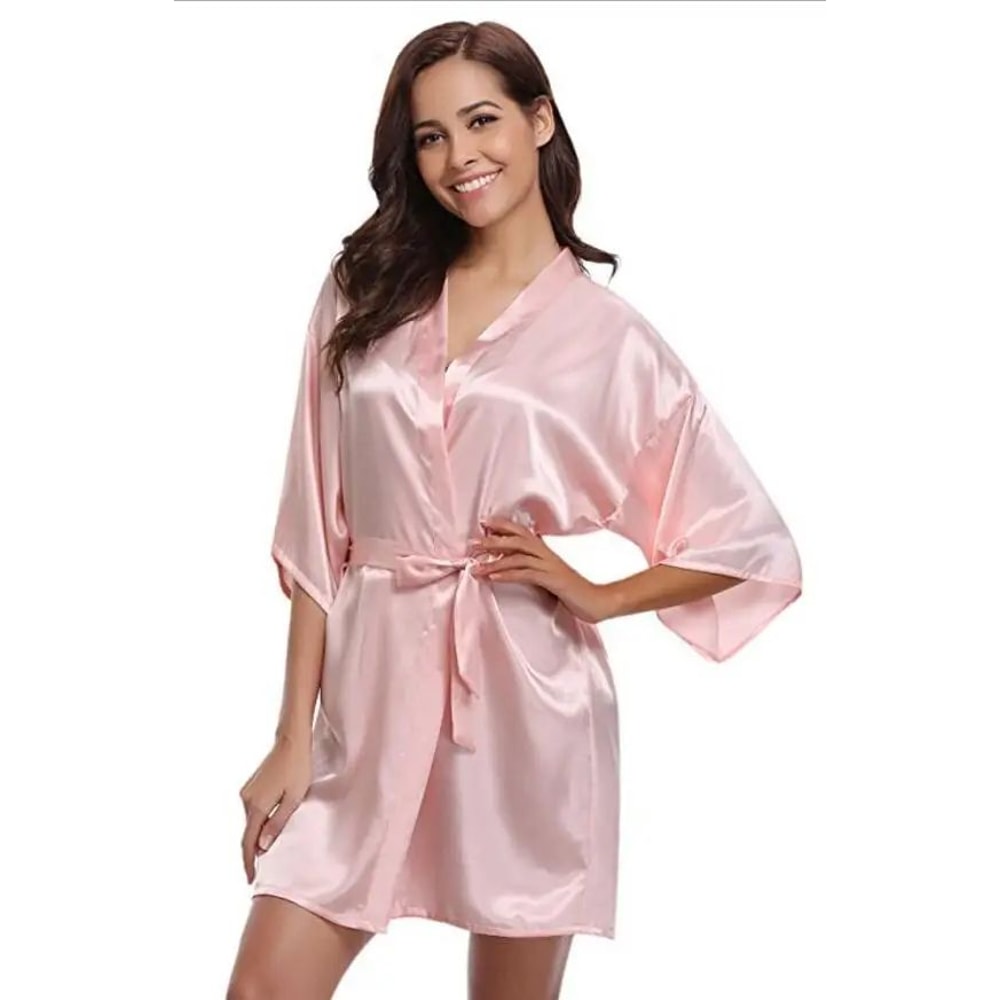 Luxury Navy Blue Silk Kimono Robe Elegant Bridesmaid Satin Robe Womens Dressing Gown 1