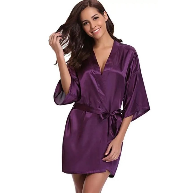 Luxury Navy Blue Silk Kimono Robe Elegant Bridesmaid Satin Robe Womens Dressing Gown 8