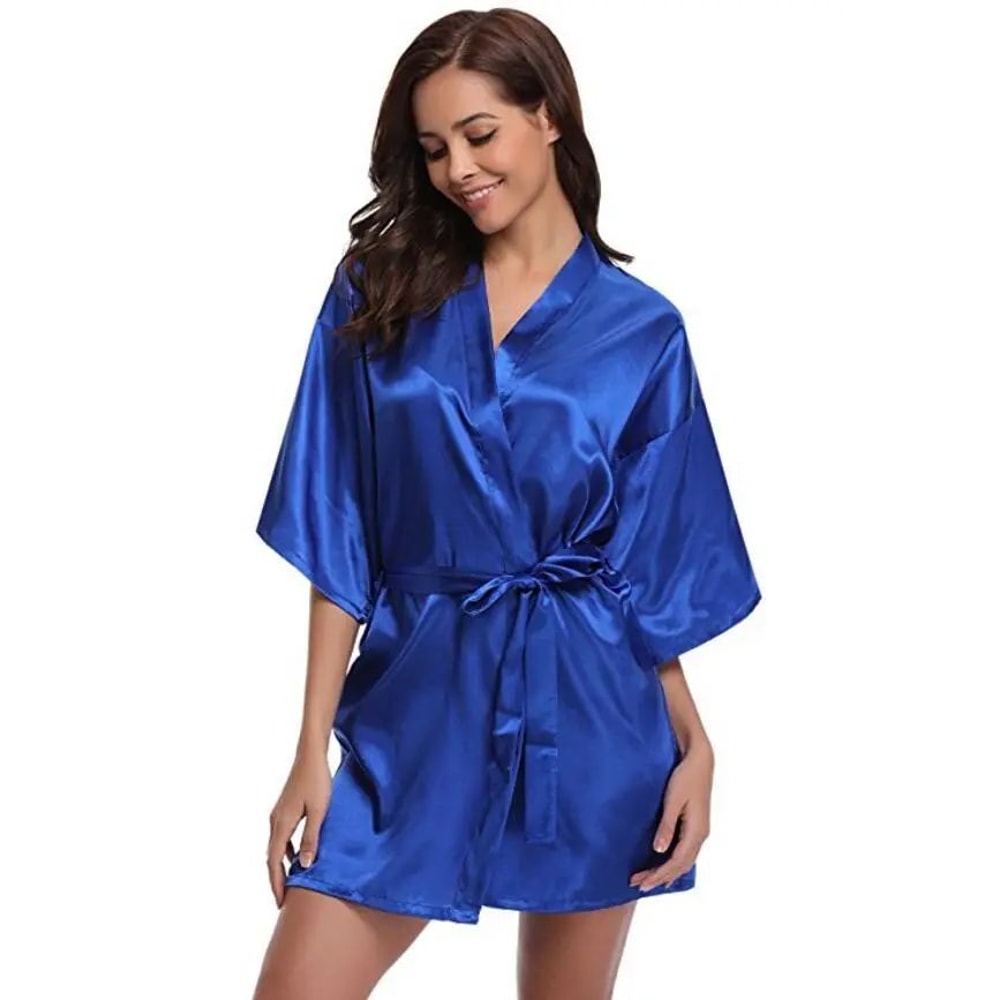 Luxury Navy Blue Silk Kimono Robe Elegant Bridesmaid Satin Robe Womens Dressing Gown 17