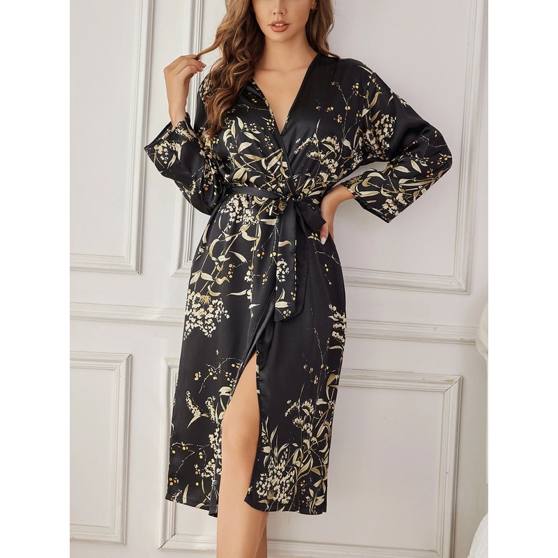Elegant Floral Silk Kimono Robe Breathable Womens Luxury Loungewear 3