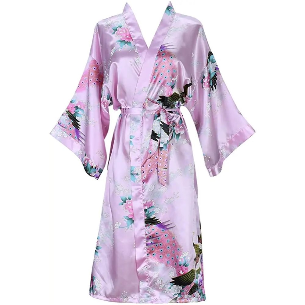 Floral Satin Bridesmaid Robe Short Kimono Wedding GettingReady Robe For Women 2