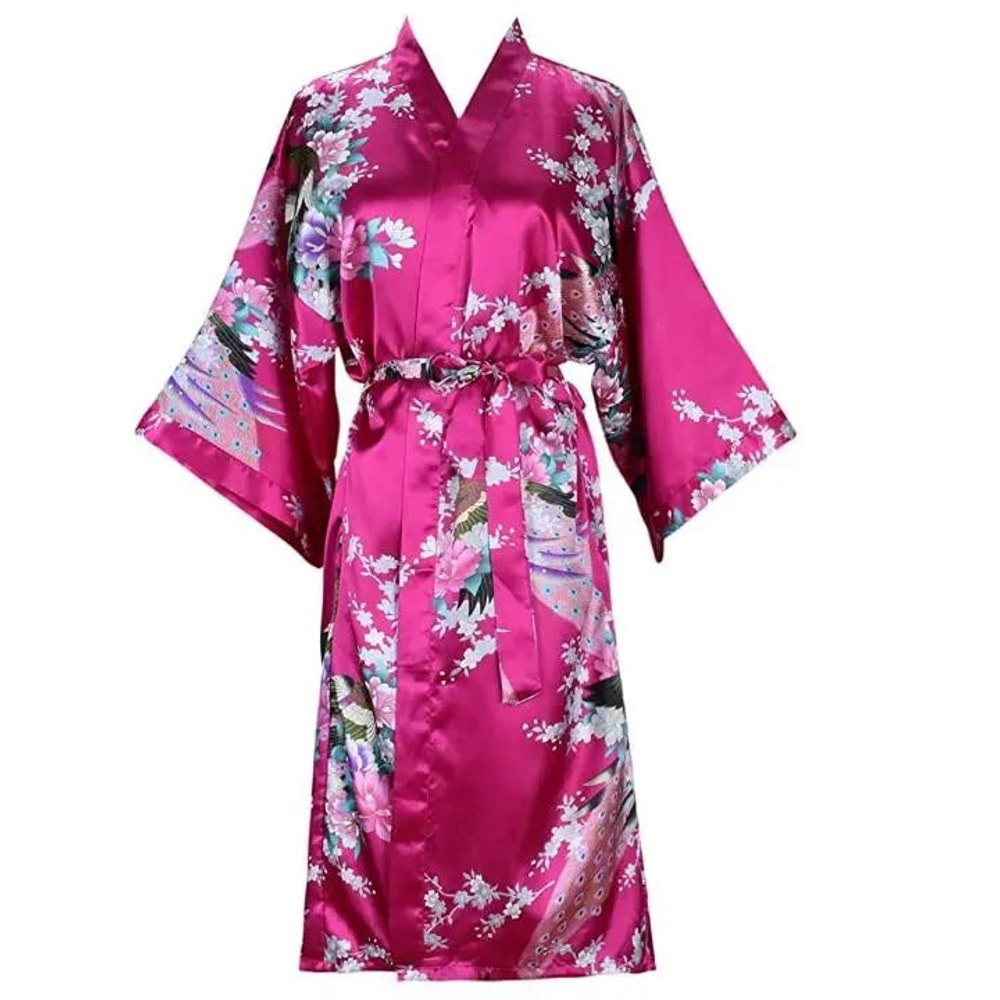 Floral Satin Bridesmaid Robe Short Kimono Wedding GettingReady Robe For Women 8