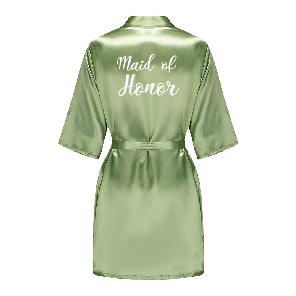 Sage Green Satin Silk Bridal Robe Plus Size Wedding Bathrobe For Bride Bridesmaids 11