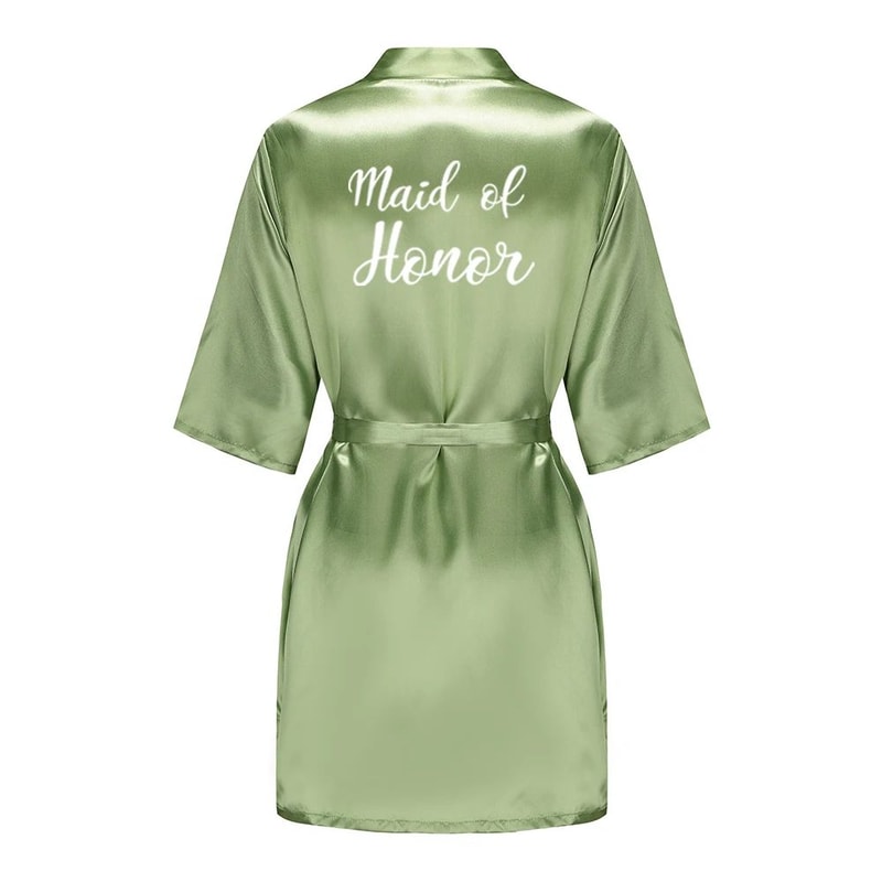 Sage Green Satin Silk Bridal Robe Plus Size Wedding Bathrobe For Bride Bridesmaids 11