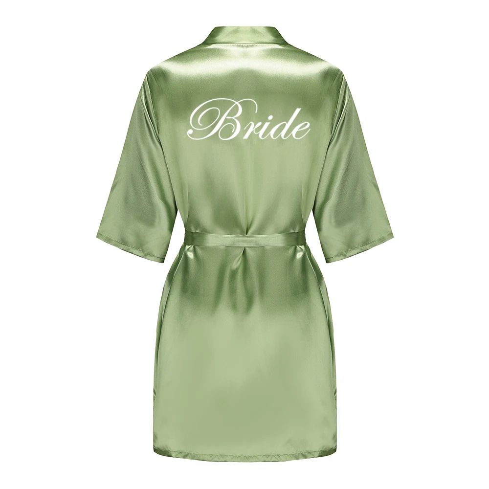 Sage Green Satin Silk Bridal Robe Plus Size Wedding Bathrobe For Bride Bridesmaids 5