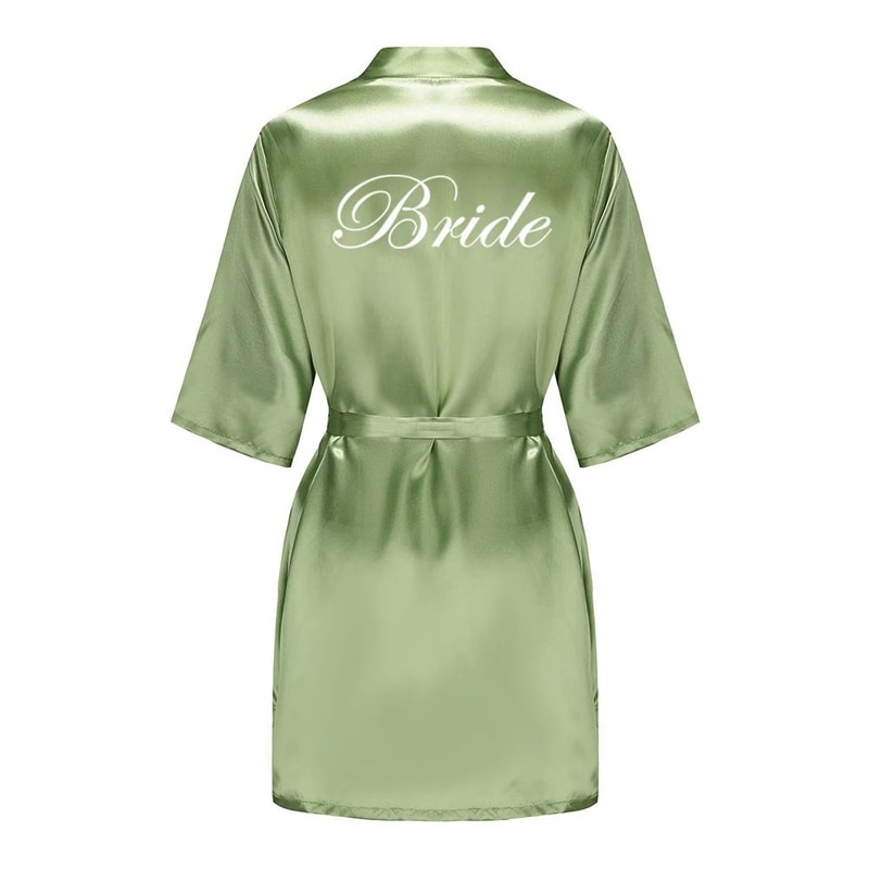 Sage Green Satin Silk Bridal Robe Plus Size Wedding Bathrobe For Bride Bridesmaids 5