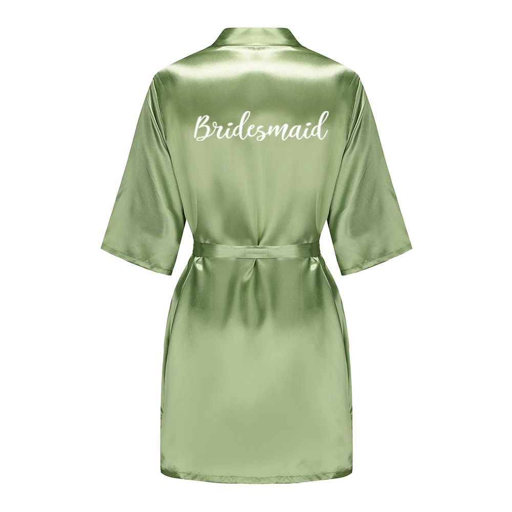 Sage Green Satin Silk Bridal Robe Plus Size Wedding Bathrobe For Bride Bridesmaids 7