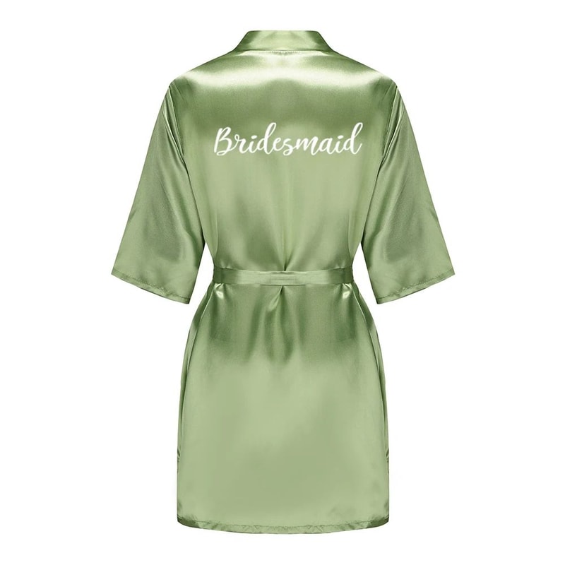 Sage Green Satin Silk Bridal Robe Plus Size Wedding Bathrobe For Bride Bridesmaids 7