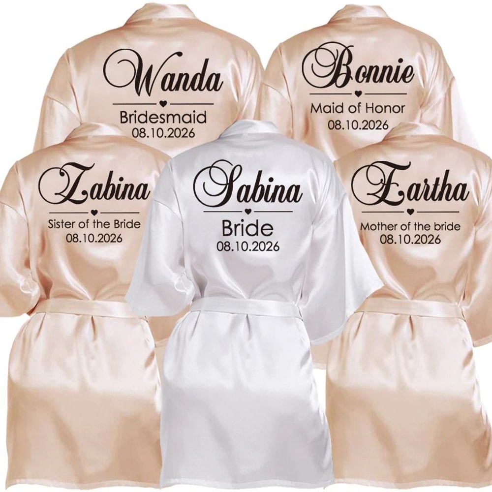 Personalized Faux Silk Bridal Robe With Custom Name Date Elegant Bride Bridesmaid Getting Ready 5