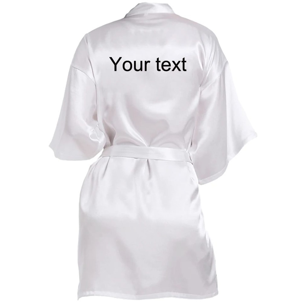 Personalized Faux Silk Bridal Robe With Custom Name Date Elegant Bride Bridesmaid Getting Ready 7