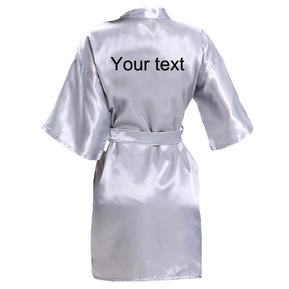 Personalized Faux Silk Bridal Robe With Custom Name Date Elegant Bride Bridesmaid Getting Ready 16