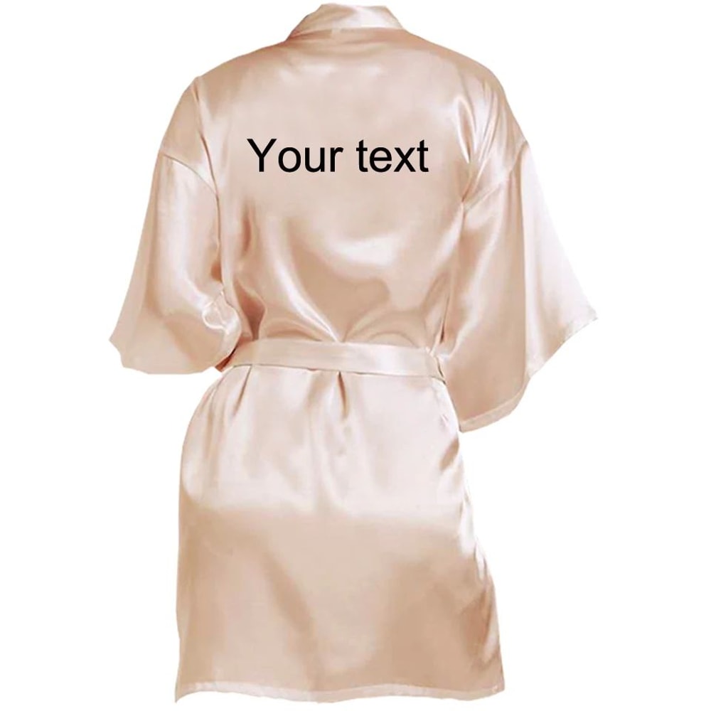 Personalized Faux Silk Bridal Robe With Custom Name Date Elegant Bride Bridesmaid Getting Ready 8