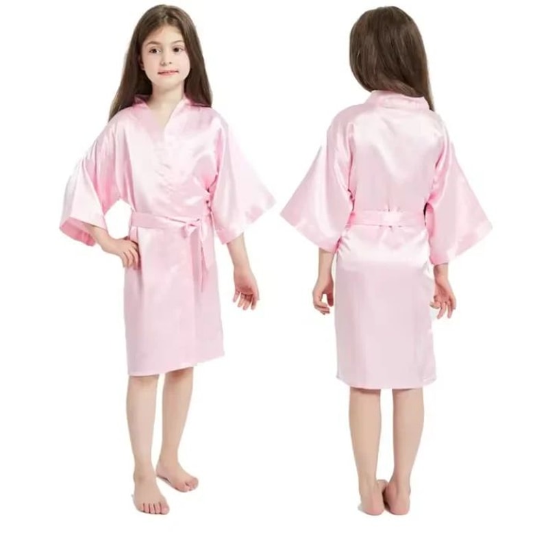 Blush Dreams Girls Satin Kimono Robe Soft Pink Silk Bathrobe For Weddings Sleepwear 3