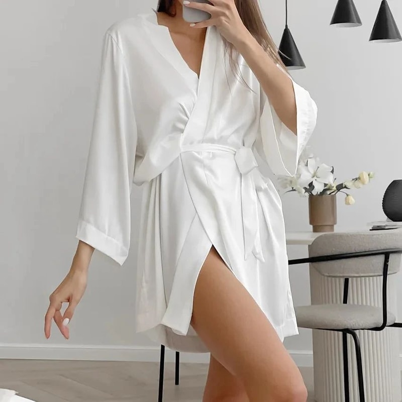 Bridal Bliss Satin Kimono Robe Elegant Bridal Robe For Wedding Morning Getting Ready 1
