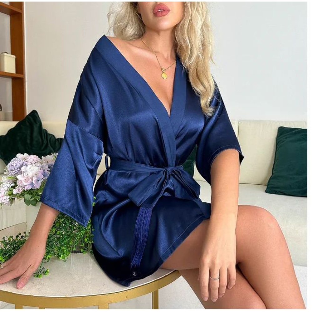 Bridal Bliss Satin Kimono Robe Elegant Bridal Robe For Wedding Morning Getting Ready 14