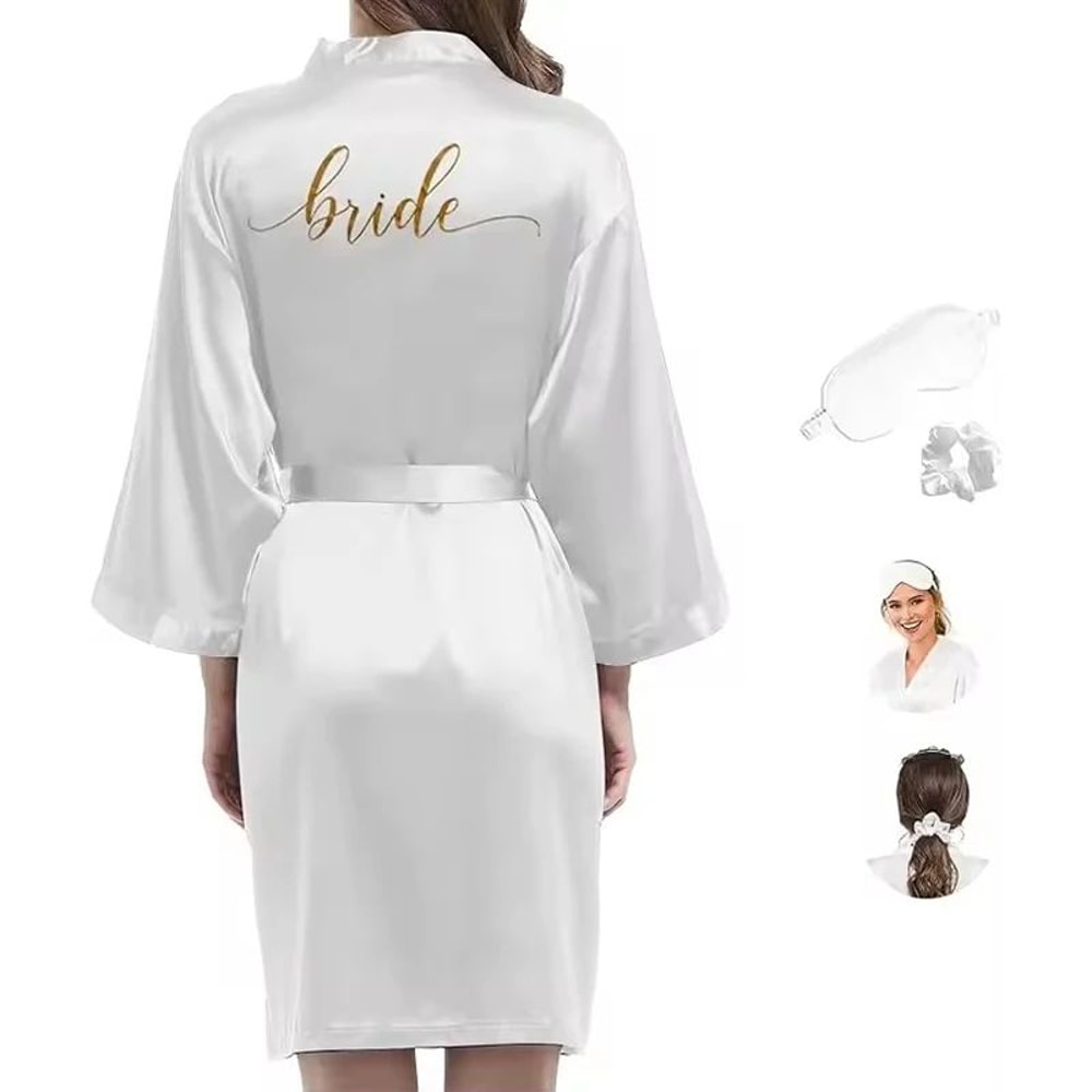 Gold Letter Satin Bridal Robe Short Wedding Kimono For Getting Ready 2