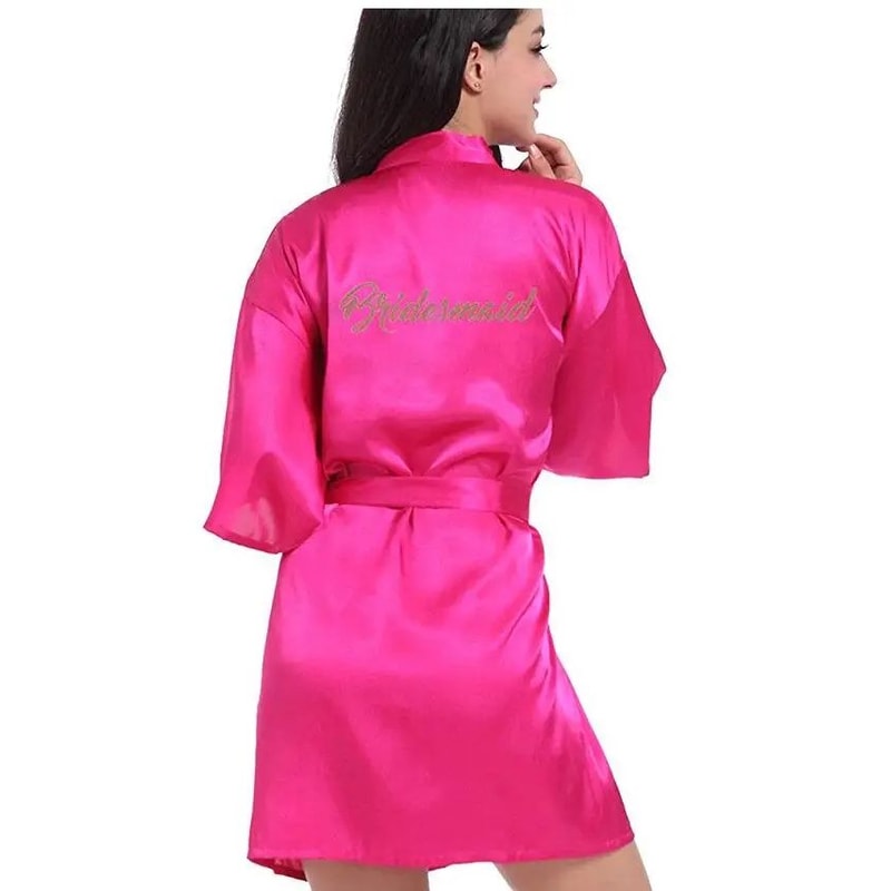 Gold Letter Satin Bridal Robe Short Wedding Kimono For Getting Ready 16