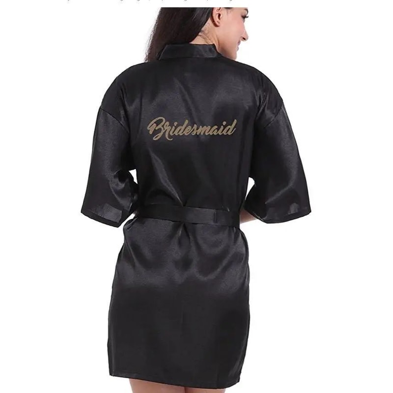 Gold Letter Satin Bridal Robe Short Wedding Kimono For Getting Ready 7