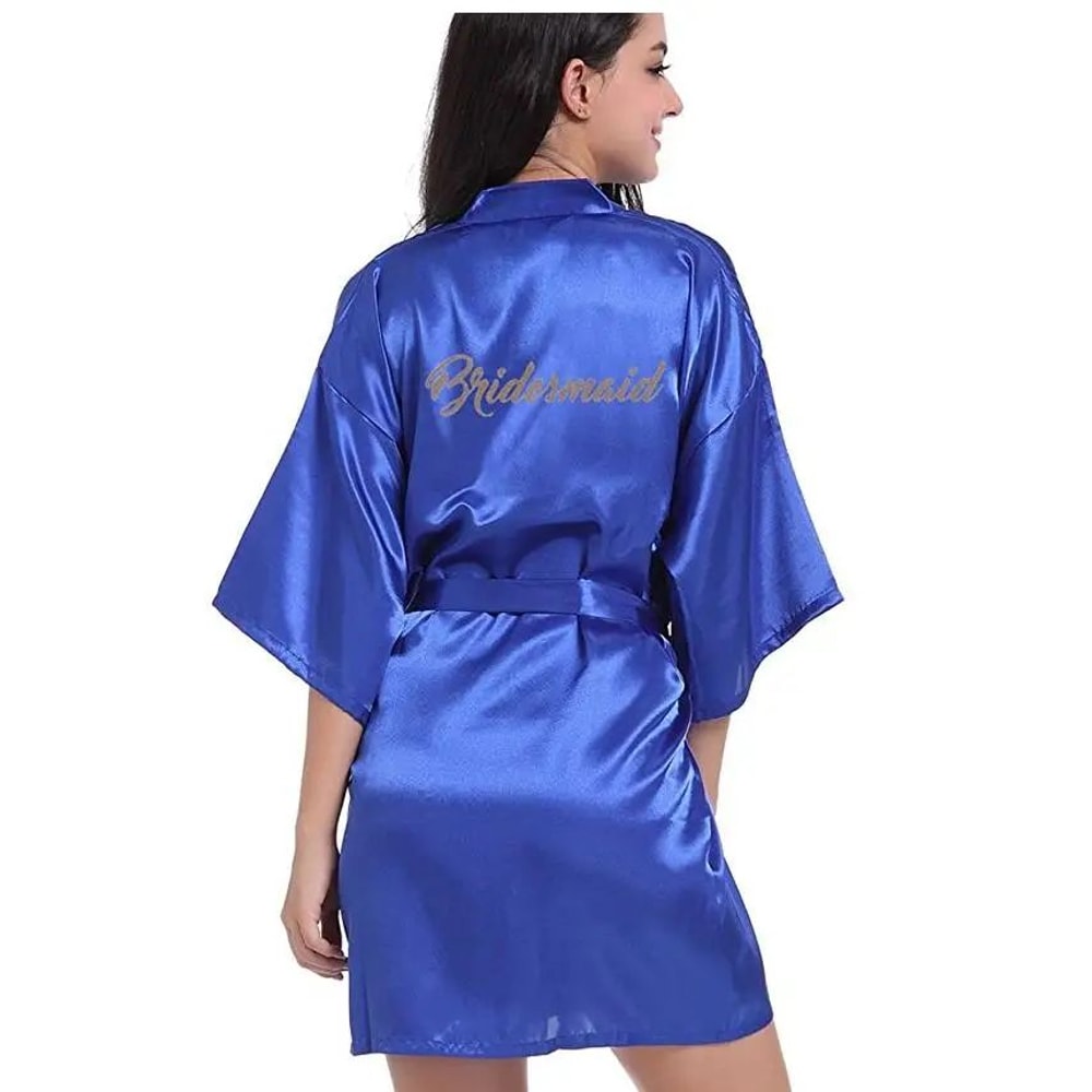 Gold Letter Satin Bridal Robe Short Wedding Kimono For Getting Ready 8