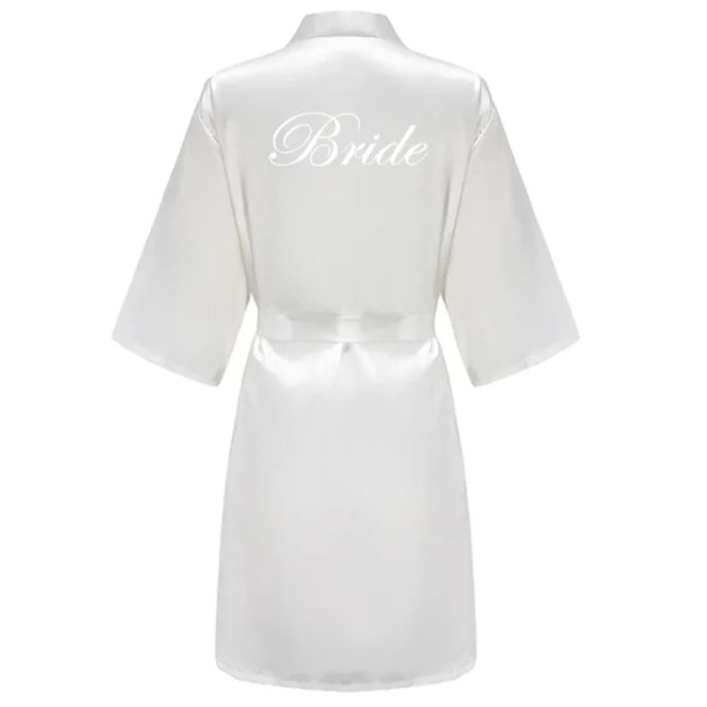 Gold Letter Satin Bridal Robe Short Wedding Kimono For Getting Ready 10