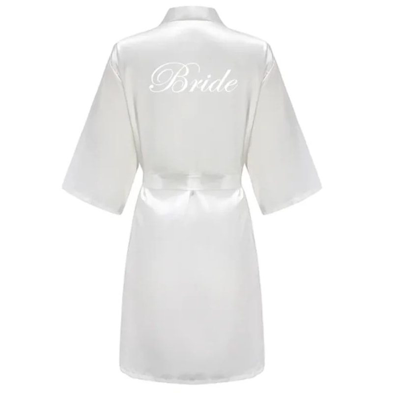 Gold Letter Satin Bridal Robe Short Wedding Kimono For Getting Ready 10