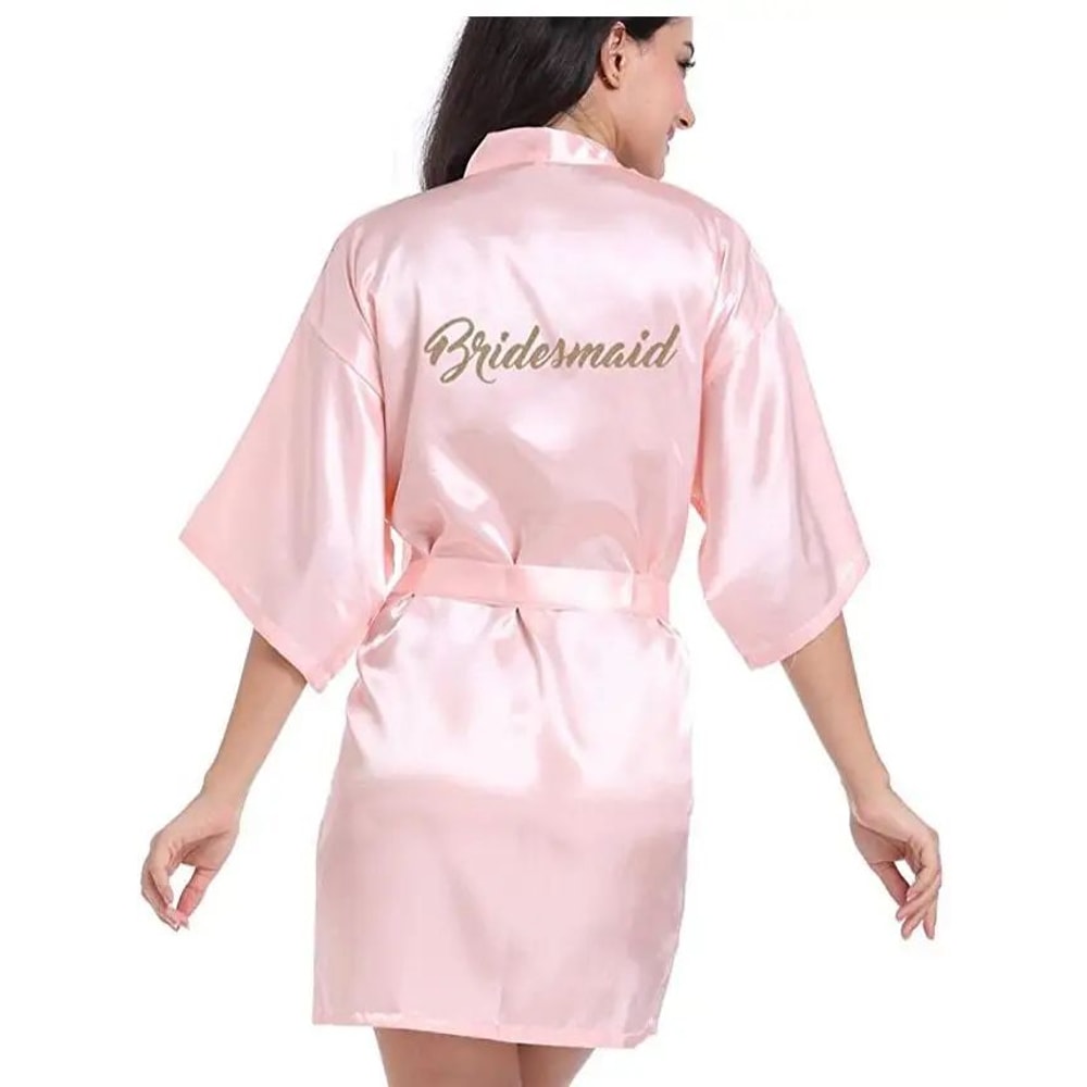 Gold Letter Satin Bridal Robe Short Wedding Kimono For Getting Ready 11