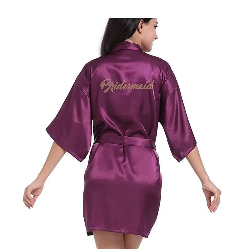 Gold Letter Satin Bridal Robe Short Wedding Kimono For Getting Ready 12