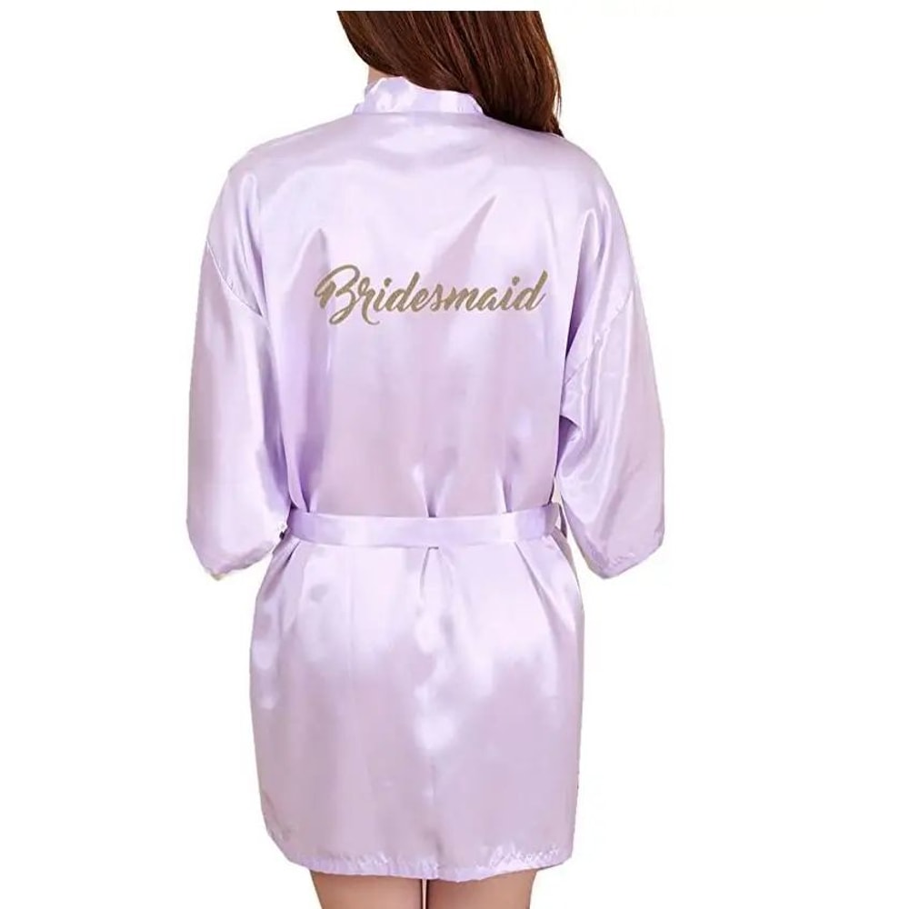 Gold Letter Satin Bridal Robe Short Wedding Kimono For Getting Ready 13