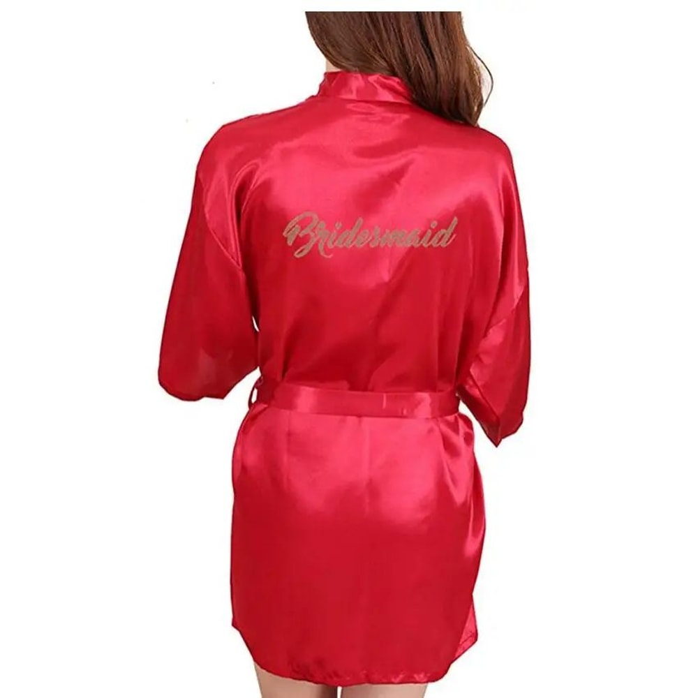 Gold Letter Satin Bridal Robe Short Wedding Kimono For Getting Ready 14