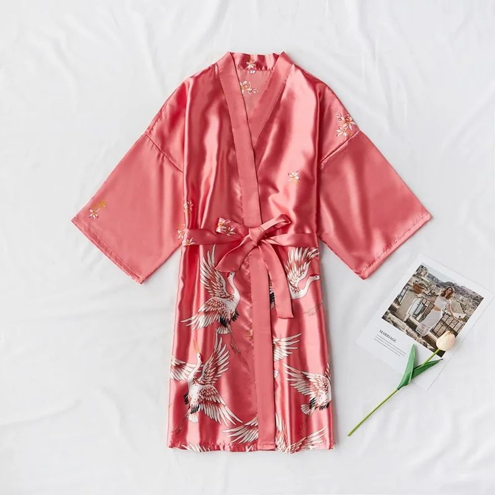 Womens Satin Robe SilkLook Satin Kimono Robe For Bridal Getting Ready Sleepwear 7