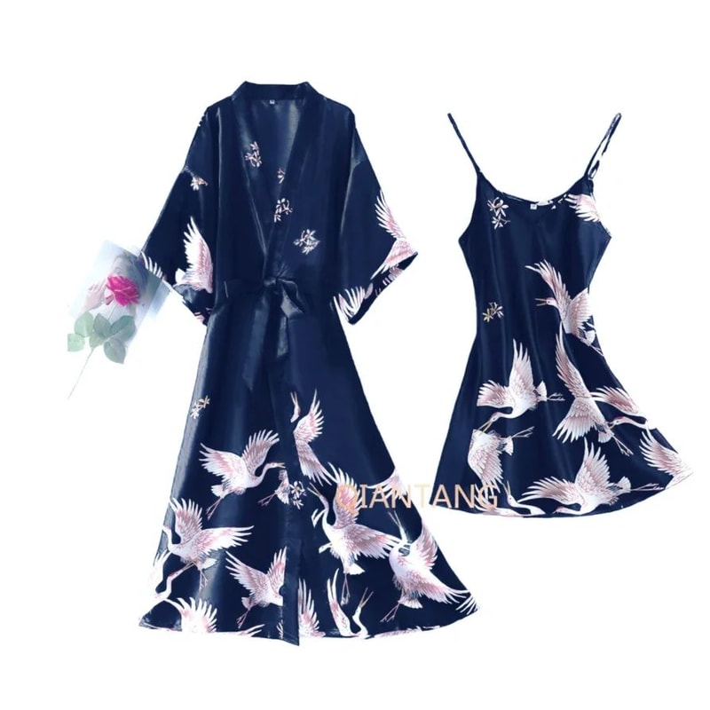 SilkLuxe 2Piece Satin Pajama Set With Robe For Women 1