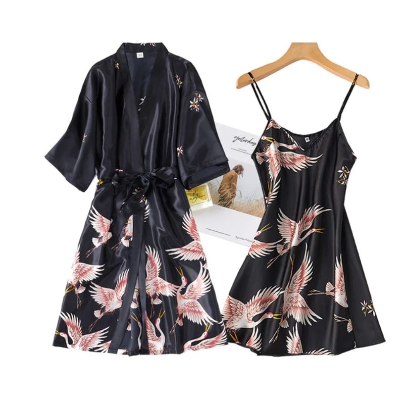 SilkLuxe 2Piece Satin Pajama Set With Robe For Women 4