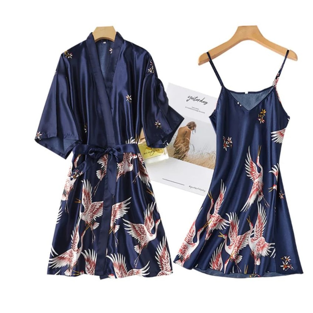 SilkLuxe 2Piece Satin Pajama Set With Robe For Women 5