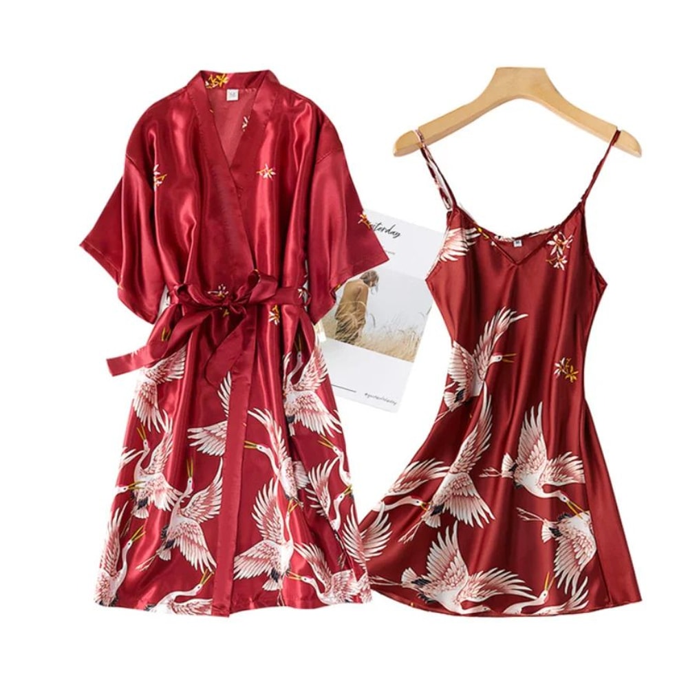 SilkLuxe 2Piece Satin Pajama Set With Robe For Women 6