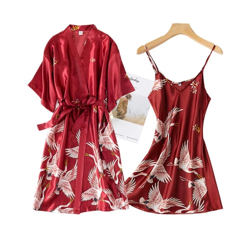 SilkLuxe 2Piece Satin Pajama Set With Robe For Women 6