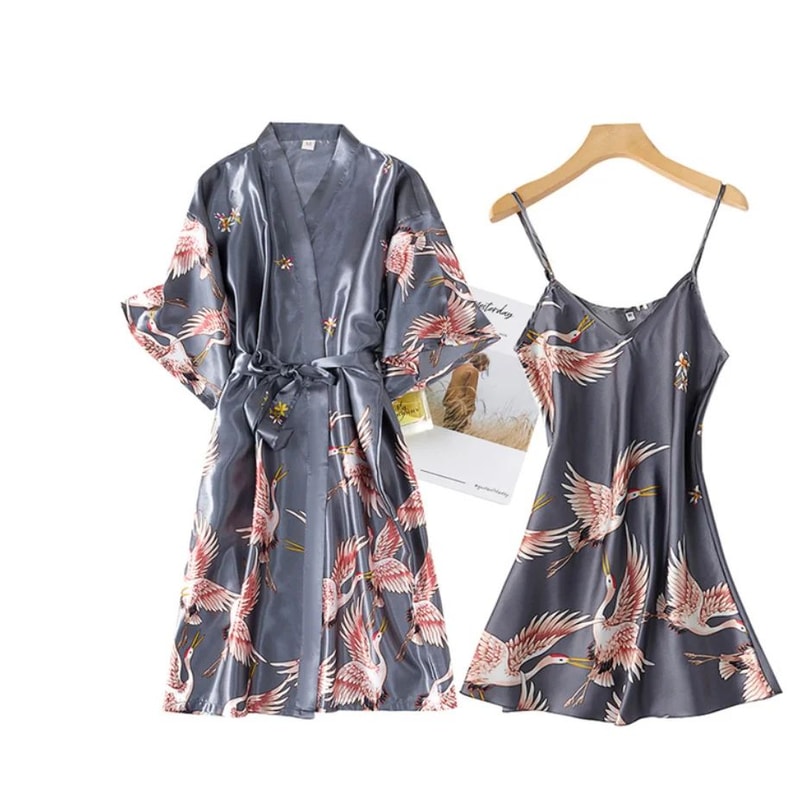 SilkLuxe 2Piece Satin Pajama Set With Robe For Women 7