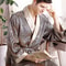 Luxury Satin Gold Kimono Robe For Men Silk Geometric Long Bathrobe Plus Size 9
