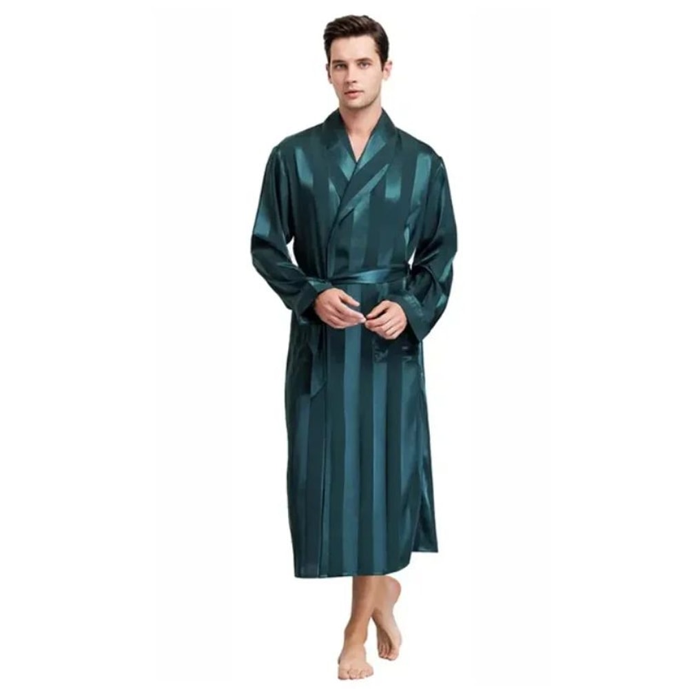 Luxury Satin Gold Kimono Robe For Men Silk Geometric Long Bathrobe Plus Size 10