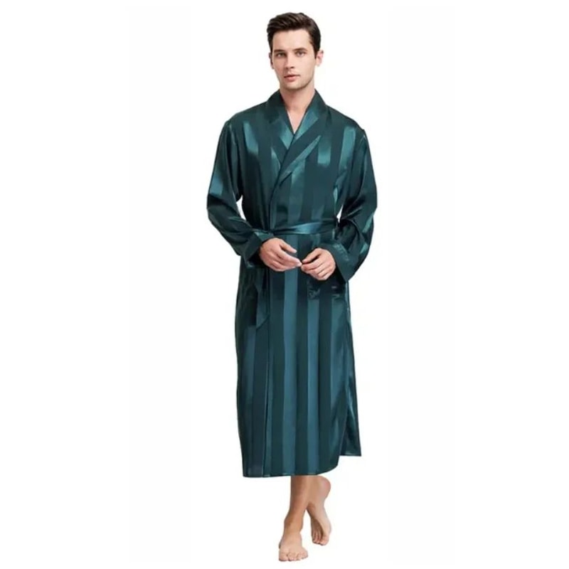 Luxury Satin Gold Kimono Robe For Men Silk Geometric Long Bathrobe Plus Size 10