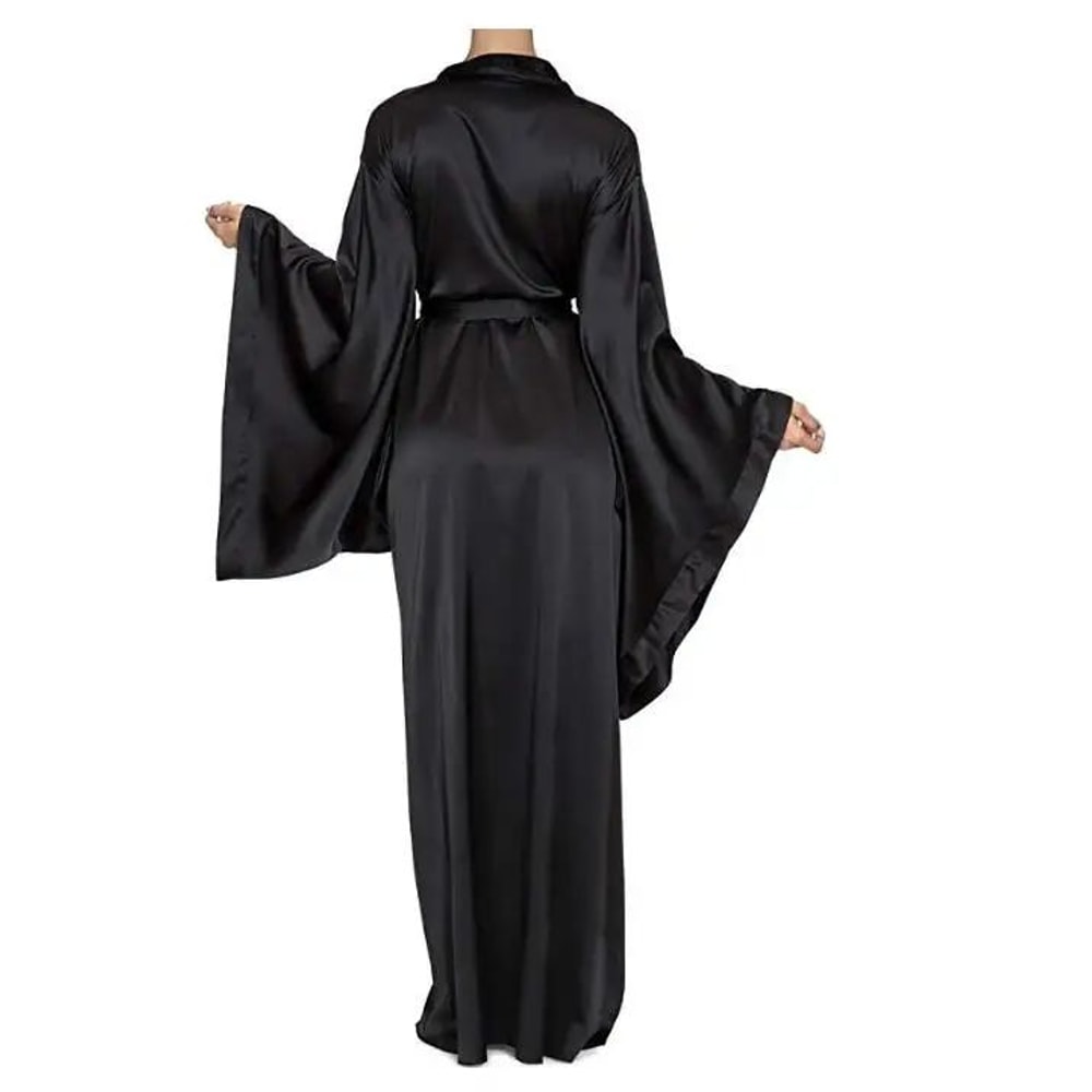 Silk Satin Lace Bathrobe Elegant Long Sleeve Silk Satin Nightgown For Women 2