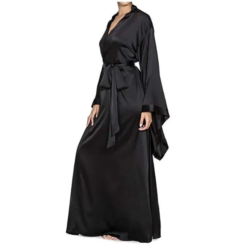 Silk Satin Lace Bathrobe Elegant Long Sleeve Silk Satin Nightgown For Women 3