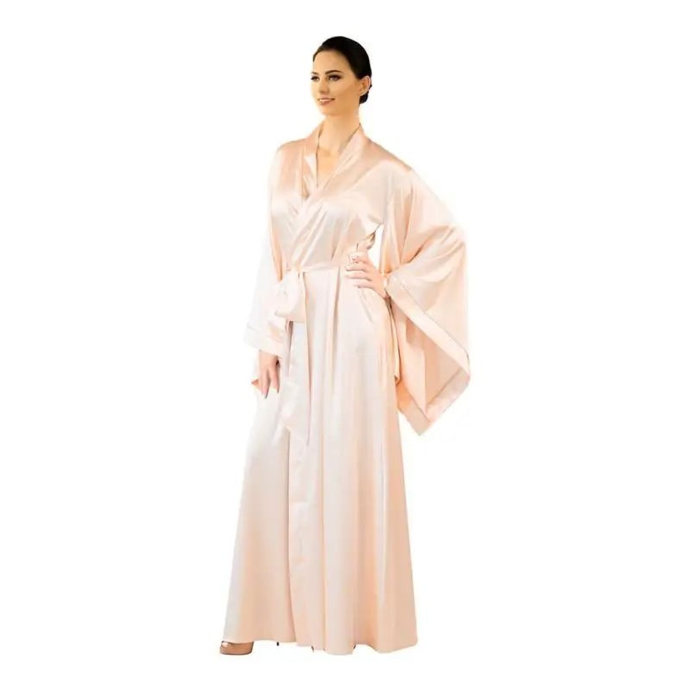Silk Satin Lace Bathrobe Elegant Long Sleeve Silk Satin Nightgown For Women 7