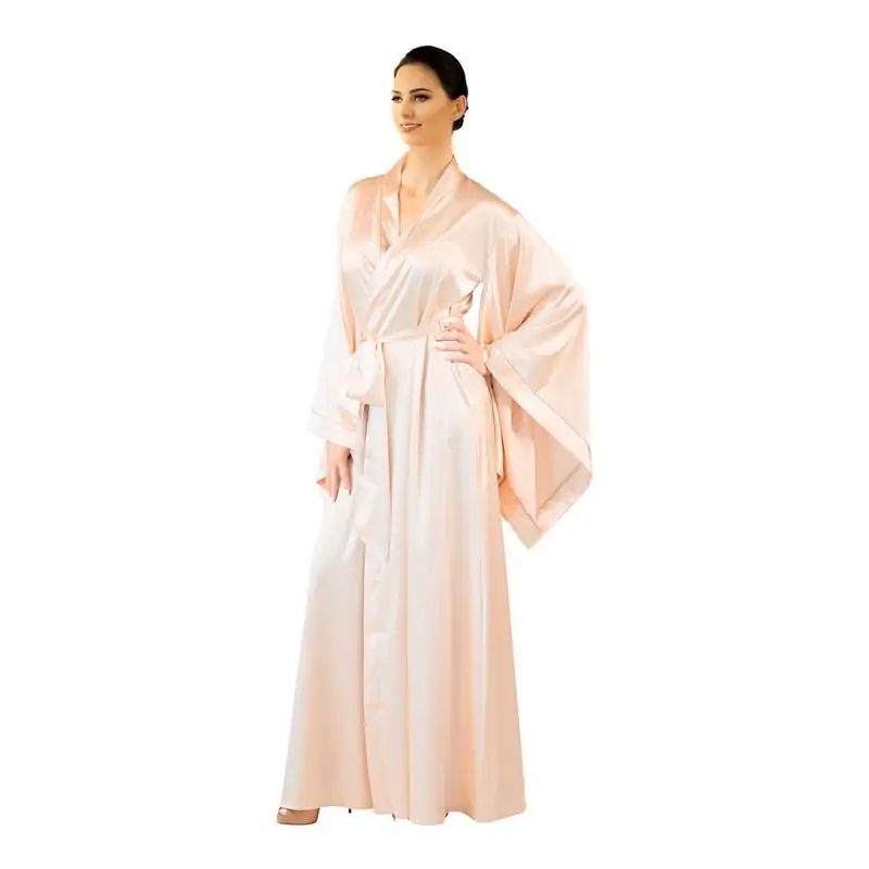 Silk Satin Lace Bathrobe Elegant Long Sleeve Silk Satin Nightgown For Women 7