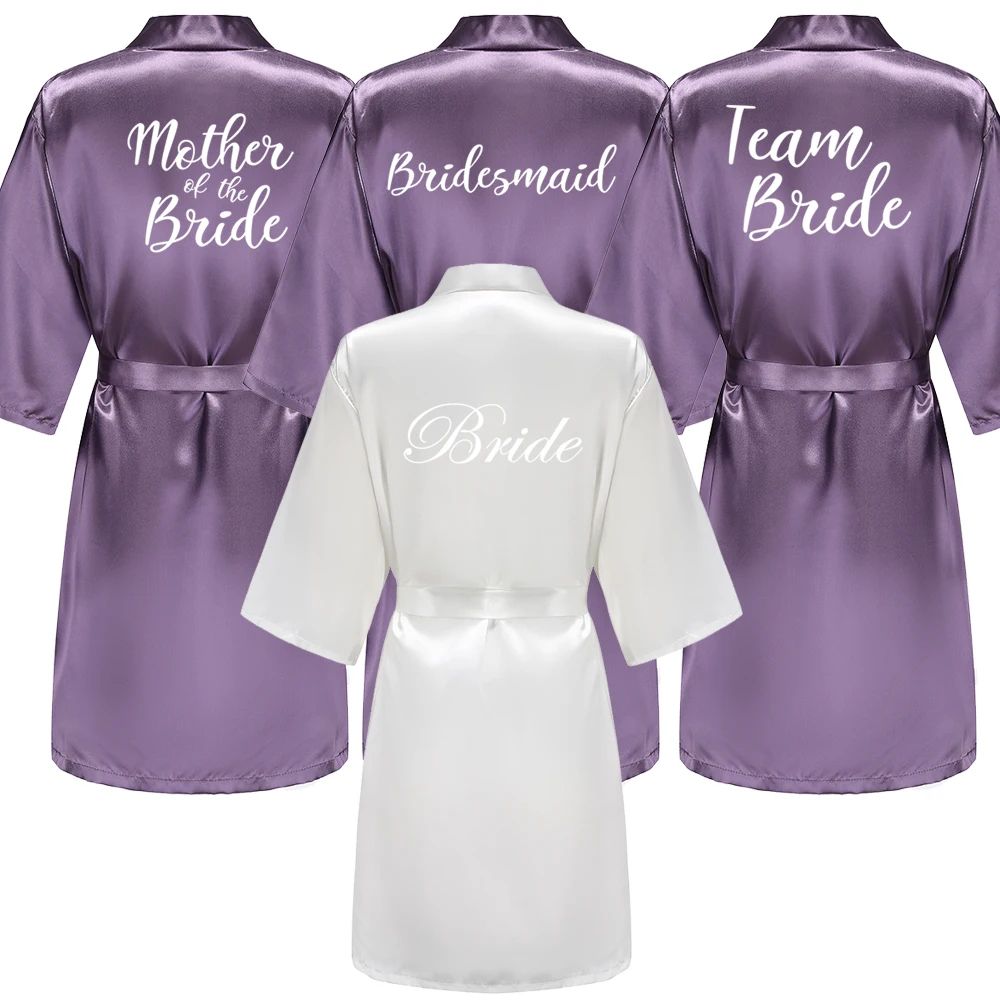 Elegant Satin Bridal Party Robe Short Silk Bridesmaid Bride Getting Ready Robe 0