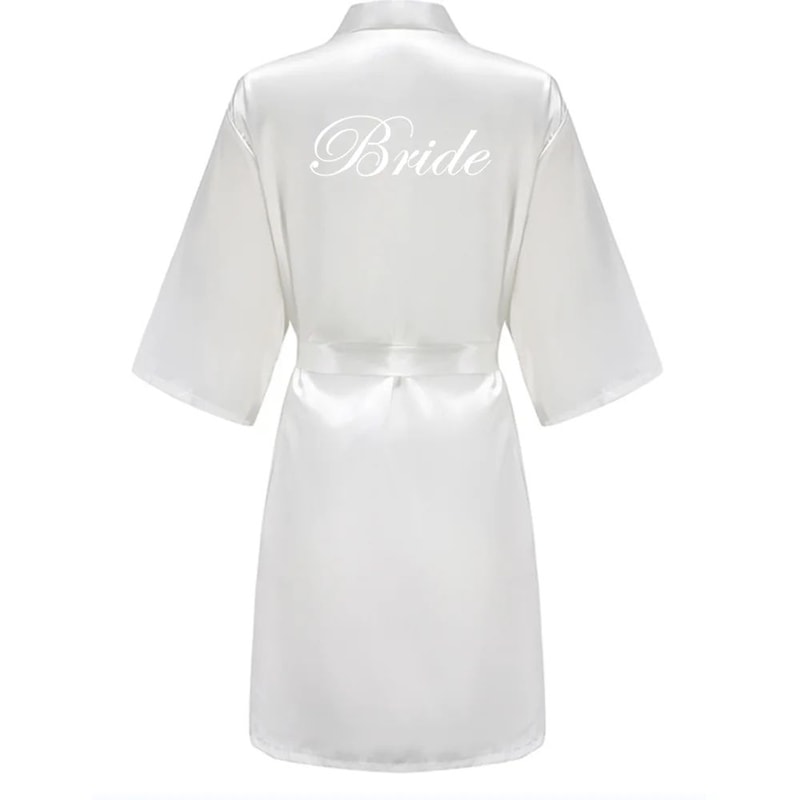 Elegant Satin Bridal Party Robe Short Silk Bridesmaid Bride Getting Ready Robe 2