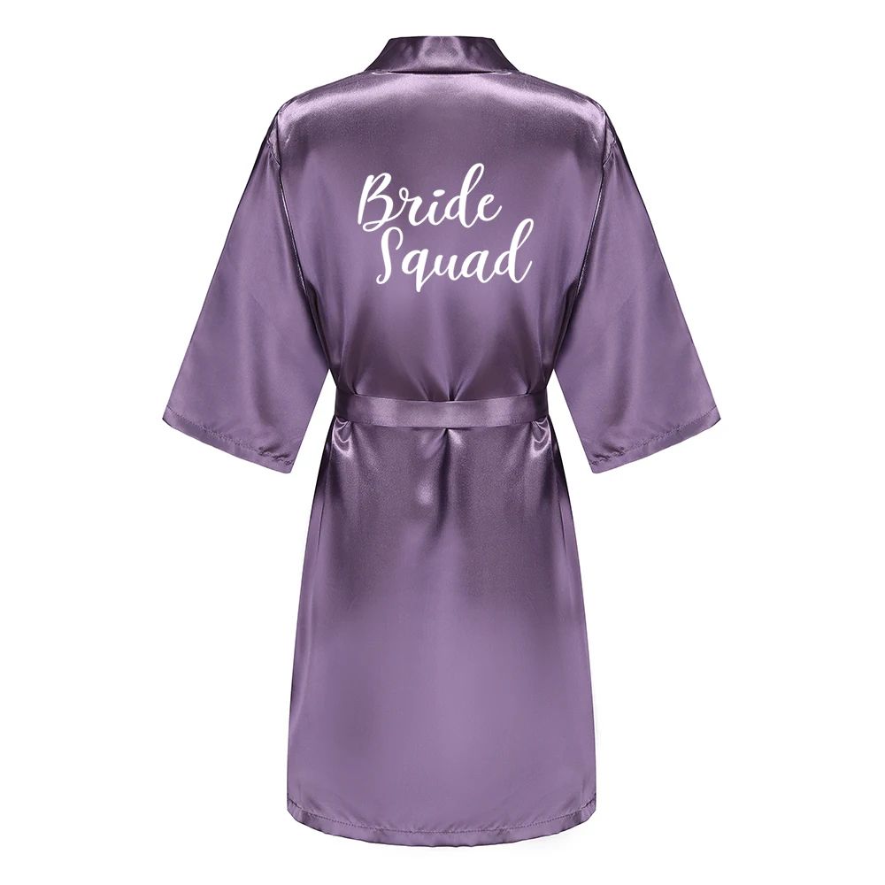 Elegant Satin Bridal Party Robe Short Silk Bridesmaid Bride Getting Ready Robe 11