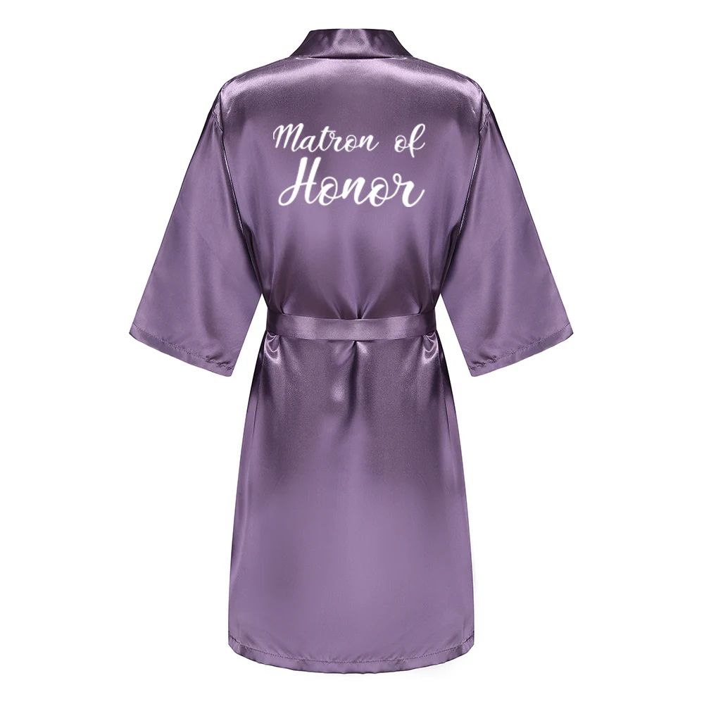 Elegant Satin Bridal Party Robe Short Silk Bridesmaid Bride Getting Ready Robe 1