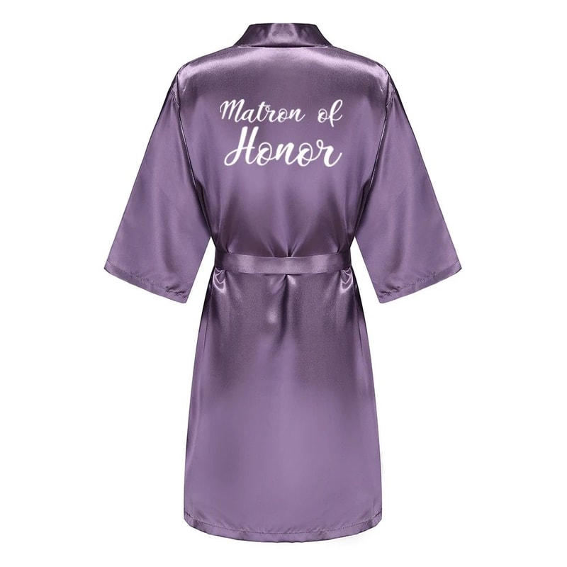 Elegant Satin Bridal Party Robe Short Silk Bridesmaid Bride Getting Ready Robe 1